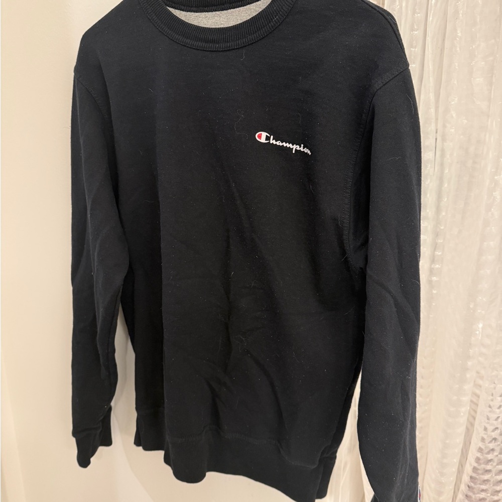 Champion Black Crew Sweatshirt with Small Embroidered Logo